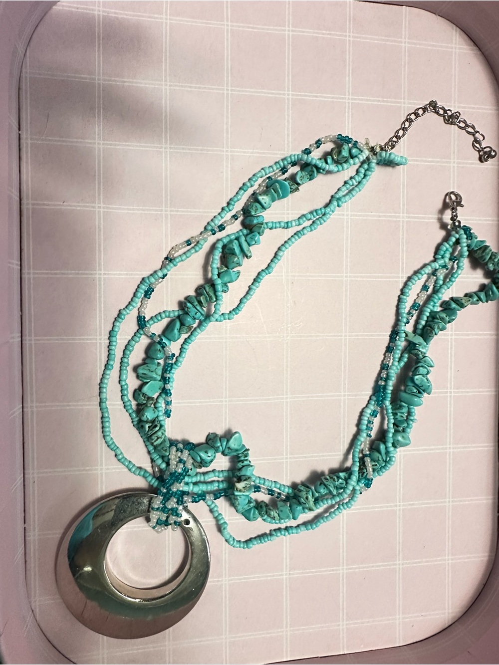 Turquoise Multi-Strand Beaded Necklace with Silver Pendant